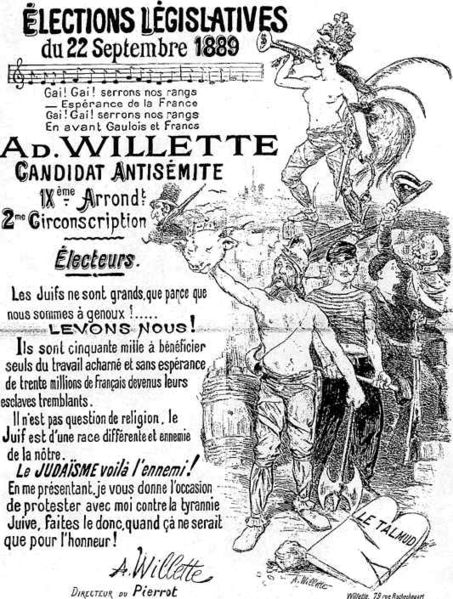 Poster do candidato anti-semita Adolf Willette para as eleições de 1889 na França