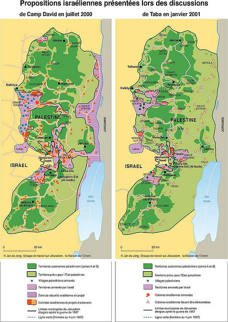 Fronteiras propostas em Camp David e em Taba